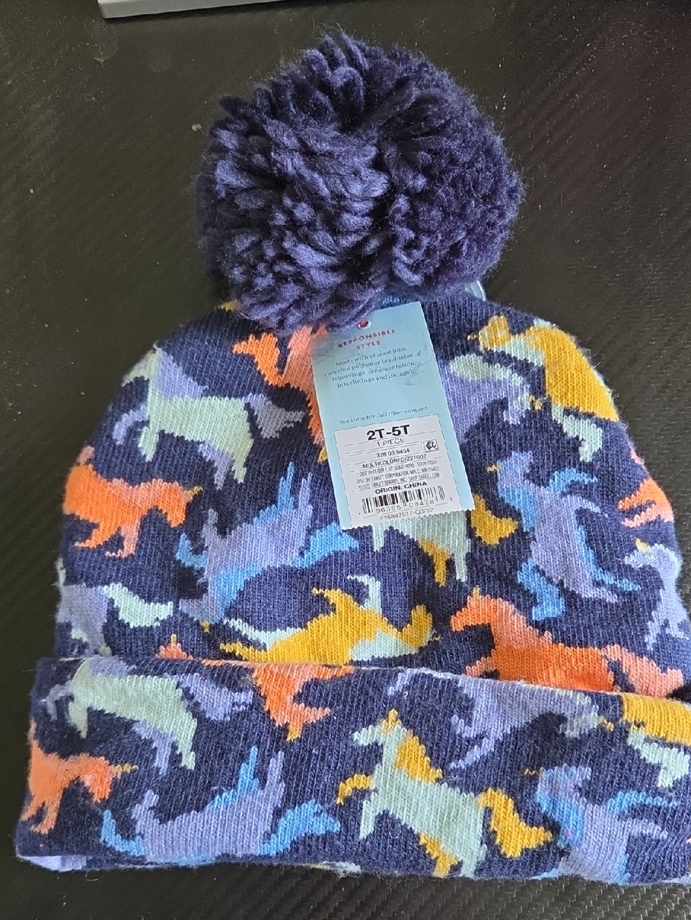 Cat & Jack Purple Multi-Color Pom Pom Beanie Hat